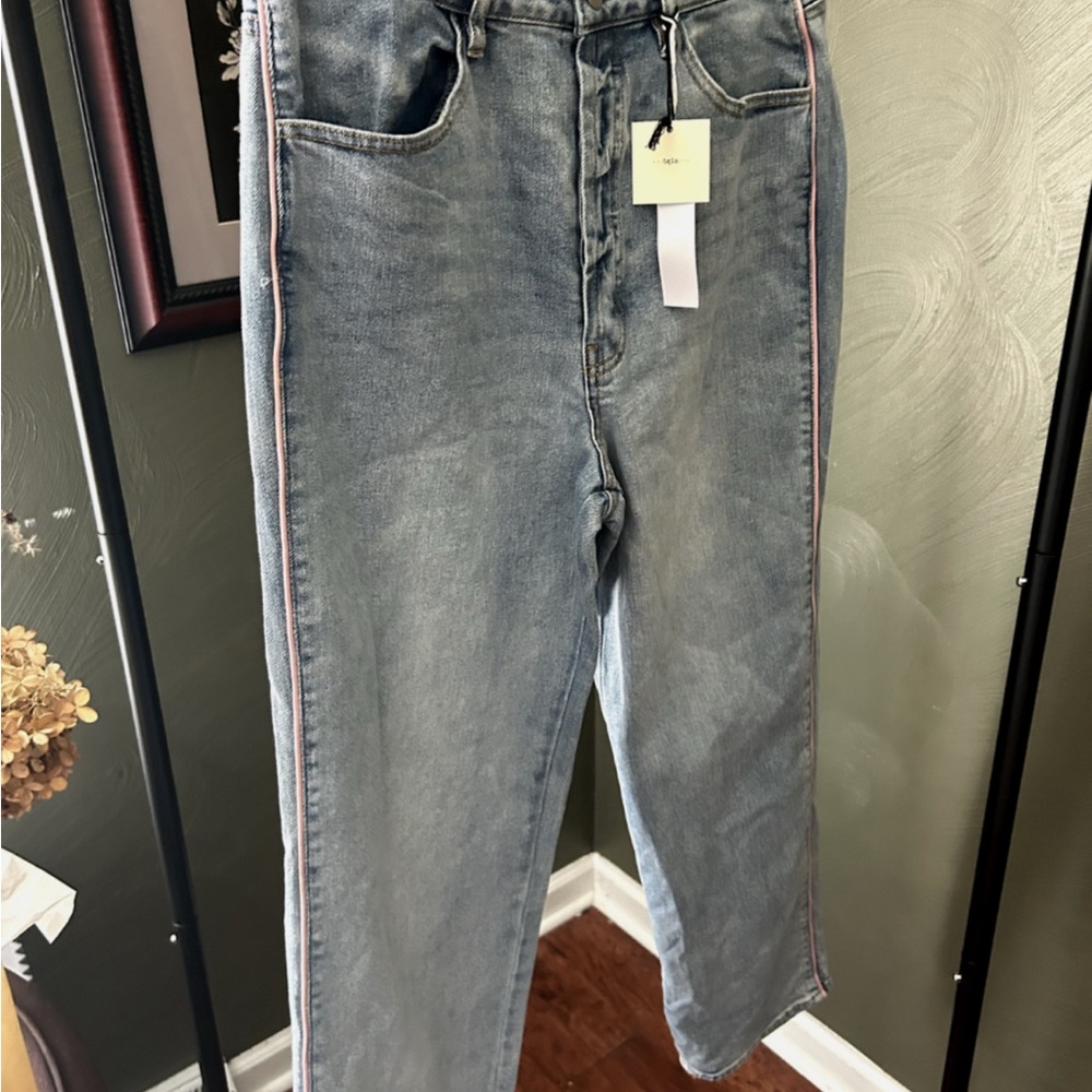 Francesca's Collections Straight Leg Jeans with Pink Piping